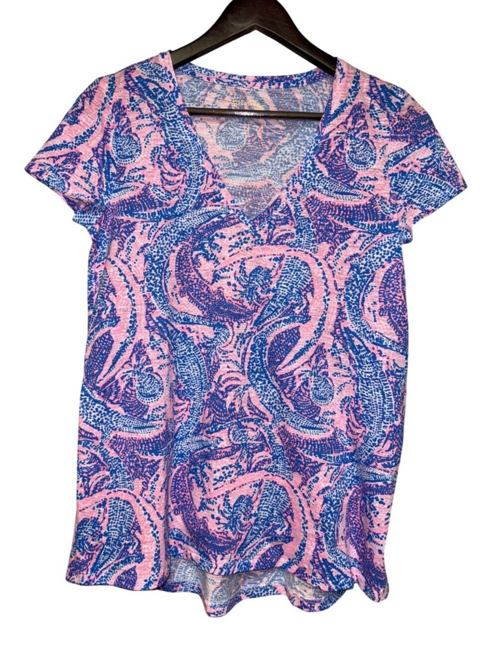 Lilly Pulitzer Etta Tee Women's Top Coastal Blue Maybe Gator Small Preppy Beach